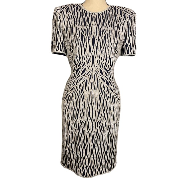 Vintage Nipon Night White Fully Sequined & Beaded 100% Silk Sheath Dress Size 4 - Picture 2 of 16